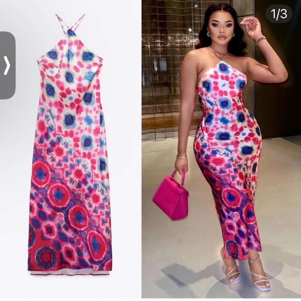 ZARA PRINTED HALTER DRESS Size XL - Picture 6 of 17